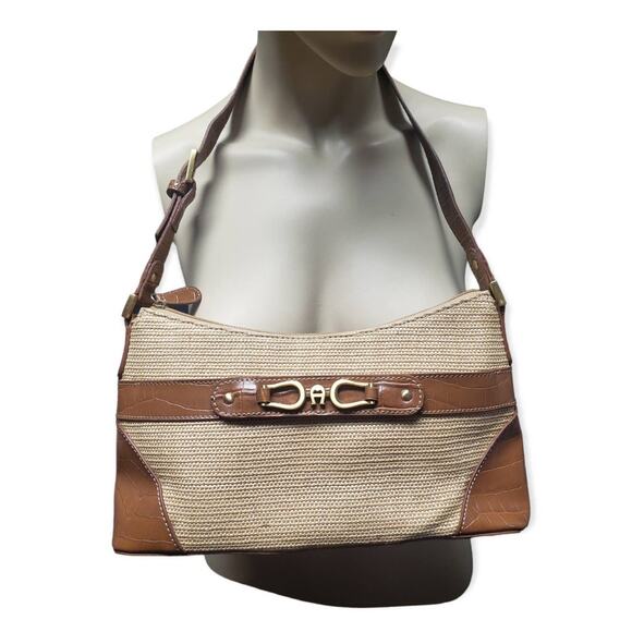 Etienne Aigner Straw / Leather Tan Adjustable Strap Shoulder Hand Bag Purse - Picture 1 of 12